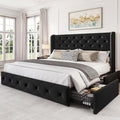 LARMACE Queen Size Bed Frame with 4 Storage Drawers and 47.2" Tall Wingback Headboard Upholstered Platform Beds Velvet Tufted Bed Frame with Wooden Slats Support, Easy Assembly, Black