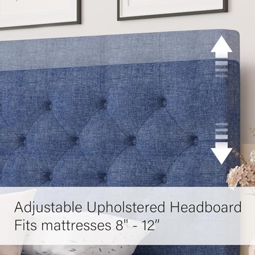 HOMBCK Full Bed Frame with Adjustable Headboard, Blue
