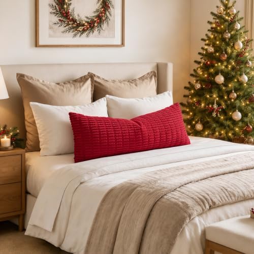 MIULEE Christmas Lumbar Corduroy Throw Pillow Cover for Bed 14x36 Red