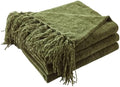 CozeCube Chenille Throw Blanket, Olive Green Fringe Blanket, 50"X60"