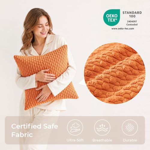 Kevin Textile Soft Corduroy 18x18 Inch Pillow Covers 2 Pack, Orange