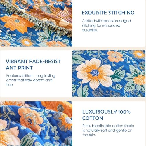 Boho Throw Blanket - 100% Cotton 50x60in Soft Blankets for Bed Couch