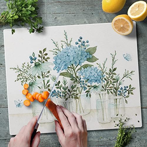CounterArt Mason Jar Florals Tempered Glass Cutting Board 15" x 12"