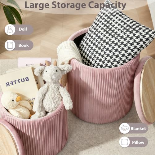 Royal Windsor Round Ottoman with Storage Set of 2, Storage Vanity Stool