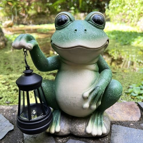 YODY Solar Garden Statues Outdoor Decor Frog with Lantern