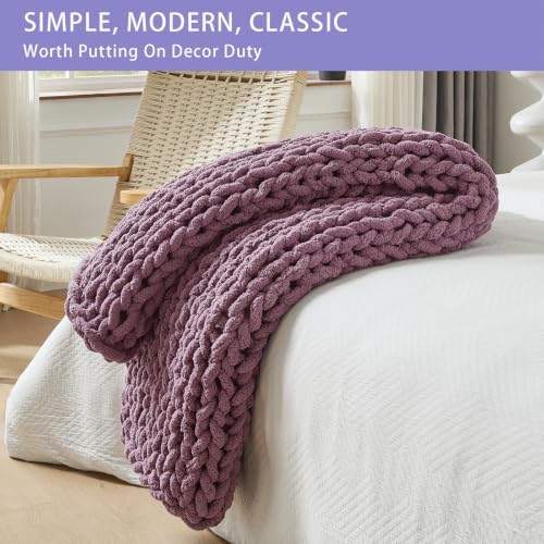 Bigacogo Chunky Knit Throw Blanket for Couch, 40x60 inches, Winter Grape