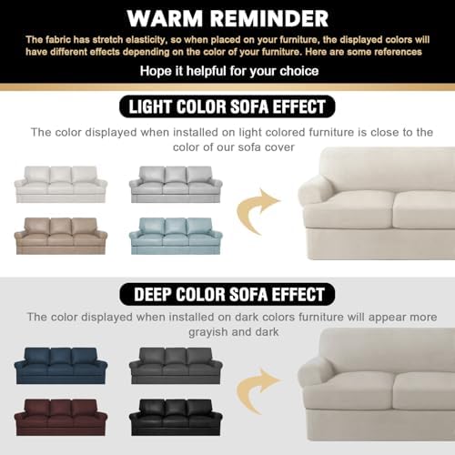 PrinceDeco T Cushion Sofa Slipcover 4 Pieces Sofa Covers for T Cushion Couch Soft Sofa Slip Covers Furniture Protector with 3 Individual T Shape Seat Covers (70"-88"), Island Fossi