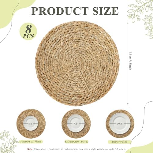 Round Woven Placemats 8PCS 13in Rattan Charger Wicker Boho Place mat