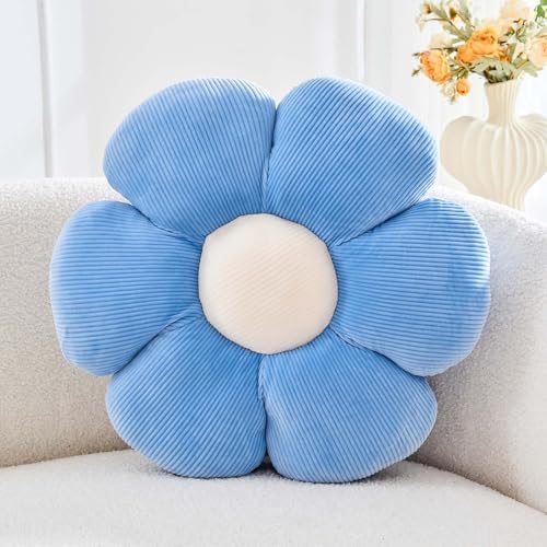 Kcvvcr Dusty Blue Flower Pillow, 19.6" Cute Flower Shaped Floor Pillow, Aesthetic Floral Plush Daisy Decorative Throw Pillows for Bed Sofa Couch
