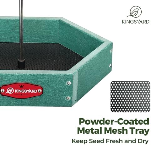 Kingsyard Hanging Platform Bird Feeder for Outdoors, Deep Tray, Green