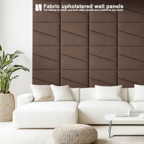 Peel and Stick Headboard Panels for Bed，Soft Padded Fabric Noise-Reducing Panels with Modern Stylish Design for Bedroom Decor (Coffee Brown, Queen)
