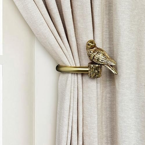 Curtain Drapery Holdbacks with Resin Bird, Wall Mount Drapery Hooks Holders, Set of 2, Gold