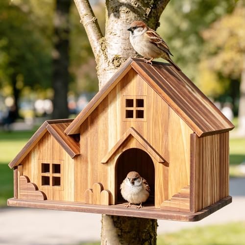 Bird Houses for Outside, Wooden Hanging Birdhouse with Spacious Space, Outdoor Bird Nest for Bluebirds, Finches, Yellow Finches, Garden Decorative