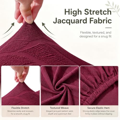 MIFXIN Wingback Side Chair Covers Dining Chair Slipcover Jacquard Stretch Sloping Armchair Protector Arm Chair Seat Cover for Dining Room Living Room Banquet Home Decor (Red, 4 Pcs)