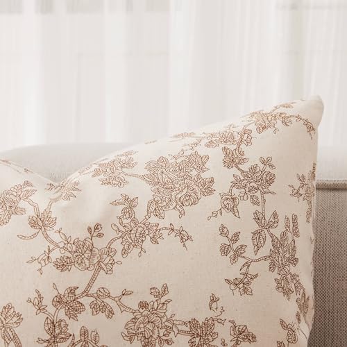 2 Pack French Floral Throw Pillow Covers 24x24in, Brown/Cream