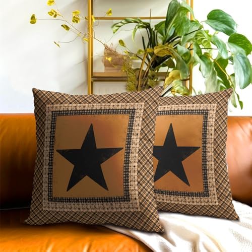 Western Throw Pillow Covers 20x20 Inch Set of 2 Brown Texas Star Decorative Pillowcase Vintage Farmhouse Retro Style Cotton Cushion Cover for Home Sofa Bedroom