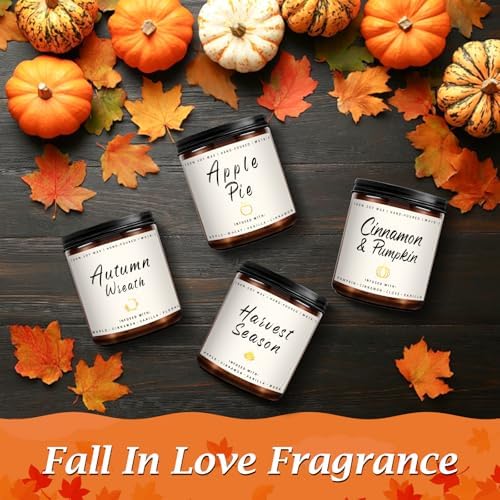 Auelife Fall Candle Set | 8 Pack Scented Candles for Home - Candle Gifts for Women Men, Soy Candles Home Scented | Autumn Fragrance of - Apple Pie/Cinnamon/Harvest/Wreath