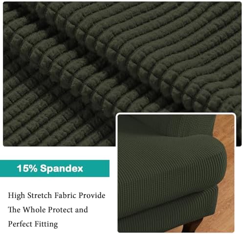 Turquoize Wingback Chair Covers 2 Piece Wing Chair Slipcover Stretch Slipcovers for Wingback Chairs Spandex Jacquard Fabric with Elastic Bottom Non-Slip Furniture Cover, Olive