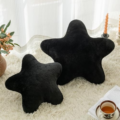 Star Pillow, Decorative Throw Pillow with Plush for Couch, Cute Decor Pillows for Bed, Aesthetic Star Shaped Pillow Fun Cushion for Sofa Living Room (Black, 19.6 Inches)