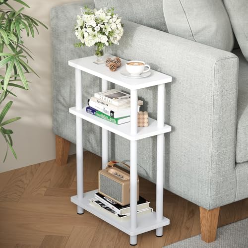 Apicizon Small Narrow Side Table, 3-Tier Skinny End Table, White