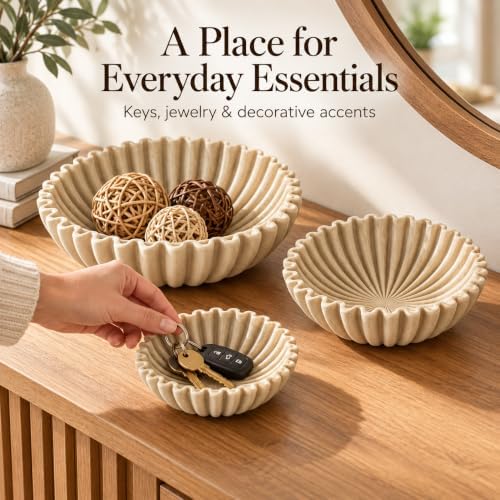 YMXYJM Decorative Bowl Set of 3, Fluted Resin Bowls for Home Decor, Beige
