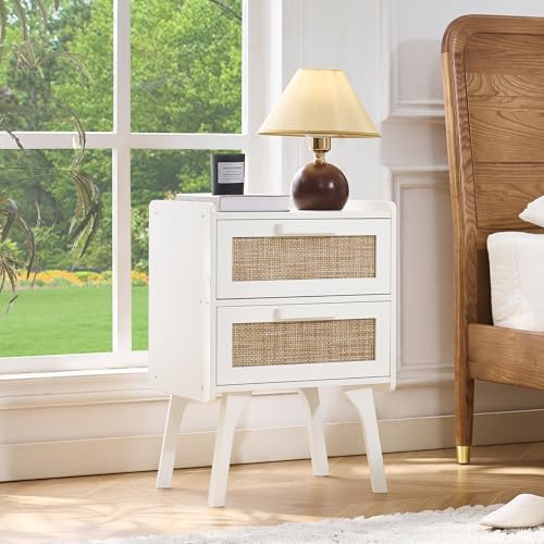 Lerliuo Rattan Nightstands Set of 2 for Bedroom, 2 Drawers