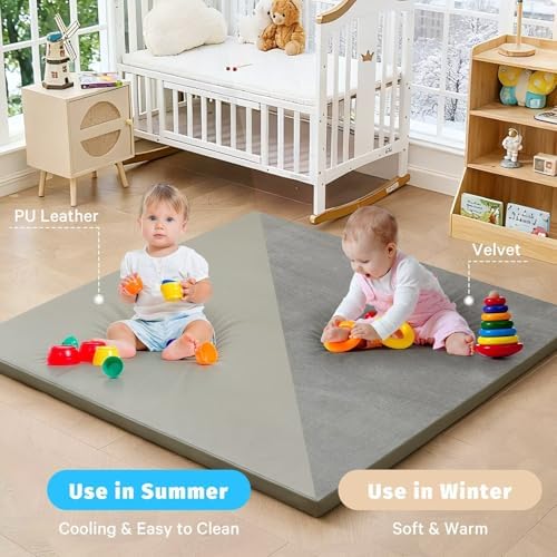 Waterproof Baby Play Mat for Floor Memory Foam 71 * 79 Cushion Playpen Playmat Tummy Time Crawling Mat Nursery Rug Thick Pad Create Soft & Safe Area for Infants,Toddler,Kids,Grey
