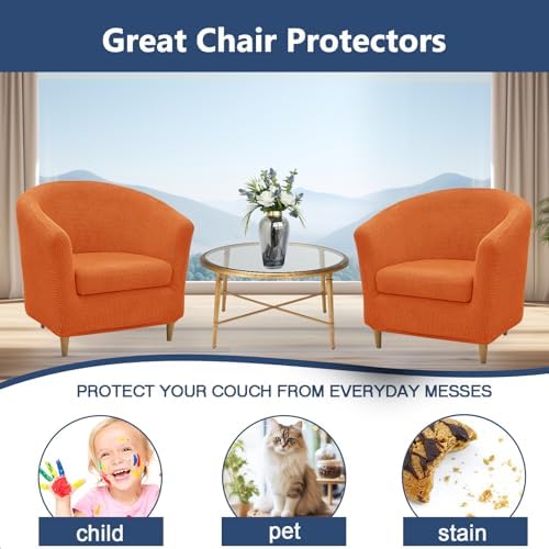 NILUOH Club Chair Slipcover 2-Piece Stretch Barrel Chair Covers Jacquard Tub Chair Slipcovers Soft Armchair Sofa Covers for Living Room