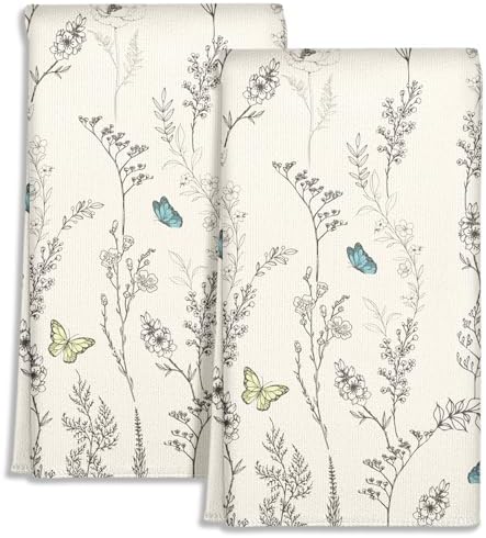 Miss Adola Cute Kitchen Towels Set of 2, 18 x 26 Inch, White Flower