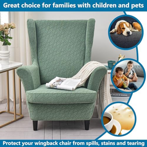 HZDHCLH Wingback Chair Slipcovers 2 Piece,Stretch Spandex Wingback Chair Covers for Living Room Armchair,Washalbe Sofa Slipovers