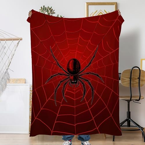 Halloween Spider Sofa Throw Blankets,Red Spider Web Soft Cozy Fuzzy Lightweight Travel Blanket,Flannel Fleece Fall Throw Blanket for Couch,Bed,Camping,Movie Nights,Watching TV 60 X 80 Inch