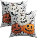 Halloween Pumpkin Throw Pillow Covers 22x22 Inch Pumpkins Jack-O-Lanterns with Black Bat Web Decorative Holiday Pillow Case Cotton Linen Fall Farmhouse Cushion Cover for Home Sofa Couch