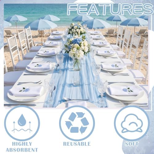 HunnmingRe 12 Pcs Blue Hydrangea Cloth Napkins Bulk 100% Cotton, 17x17inch