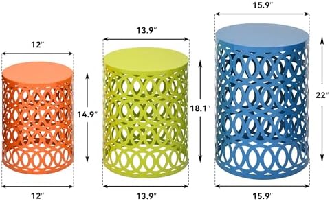 Metal Side Table Set of 3, Modern Geometric Cut-Out Design