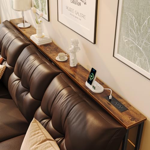 Huuger 78.7 Inch Console Table, Skinny Sofa Table with Charging Station