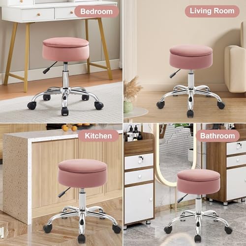 Adjustable Vanity Stool Storage Swivel Rolling Vanity Chair with Wheels