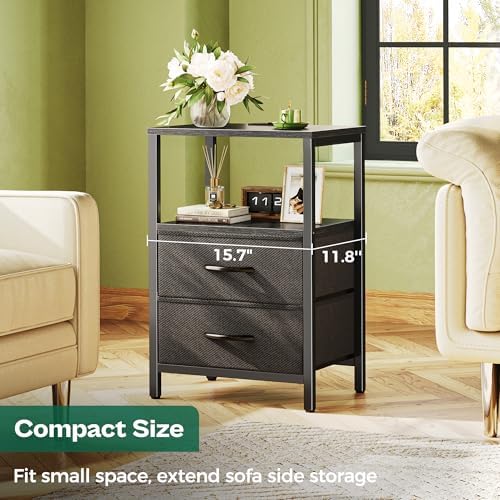 Huuger Nightstands Set of 2, End Tables with Charging Station, Side Table