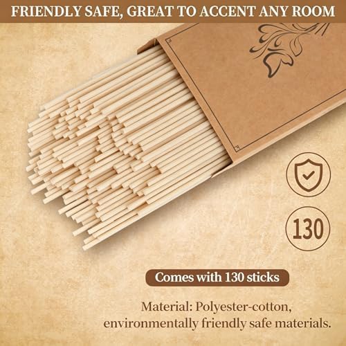 130pcs Fiber Diffuser Sticks - 7.5inch/3mm Natural Wood Color Reed Sticks,Diffuser Refills,Suitable for Diffusing Essential Oil Aromas (3mm x 19cm (130pcs))