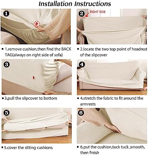 Turquoize Sofa Covers Washable 2 Piece Sofa Covers for 3 Cushion Couch Sofa Slipcovers Stretch Couch Covers Slip Covers with Elastic Bottom Feature Thick Jacquard Fabric (Sofa, Biscotti Beige)
