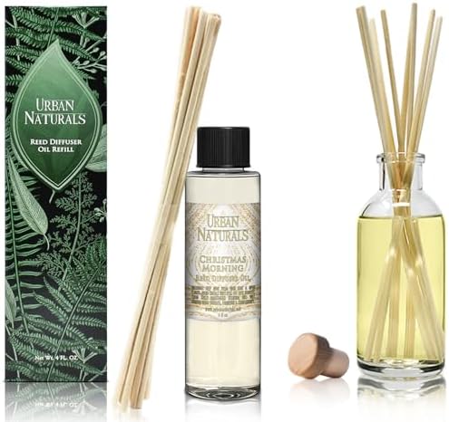 Urban Naturals Reed Diffuser Oil Refill Christmas Morning, Rosemary, Eucalyptus, Balsam Spruce, Orange, Essential Oils, 4 oz + Free Reed Sticks, Made in the USA