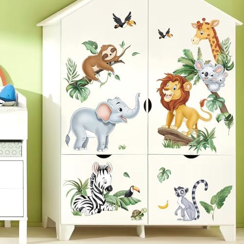 decalmile Jungle Animals Safari Elephant Lion Giraffe Wall Decals Stickers