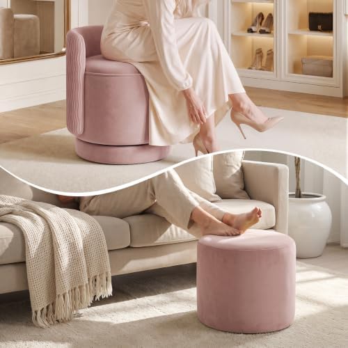 Velvet Vanity Chair with Storage 360° Swivel Accent Stool FootRest