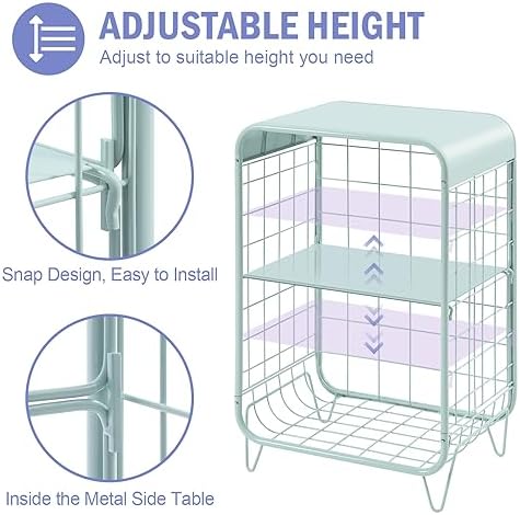 APEXCHASER Cute Nightstand for Kids,3 Tier Metal Side Table,Mint Green