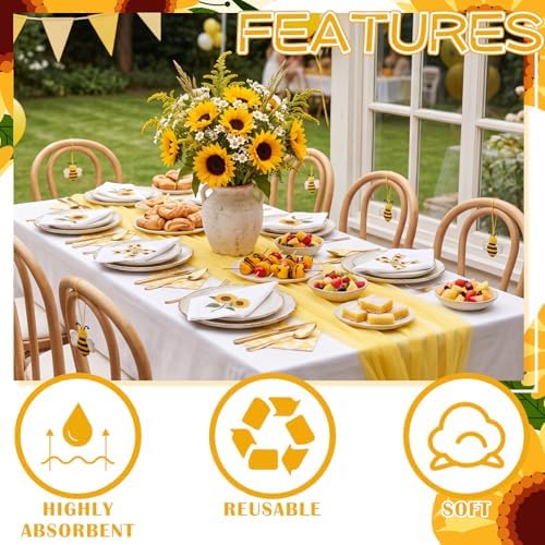 HunnmingRe 12 Pcs Sunflower Cloth Napkins Bulks 100% Cotton, 17x17inch
