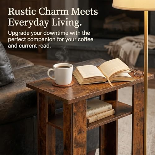 Narrow Side Table, 3 Tier Rustic End Table for Living Room
