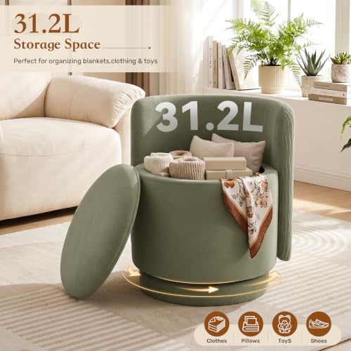 Velvet Vanity Chair with Storage 360° Swivel Accent Stool FootRest