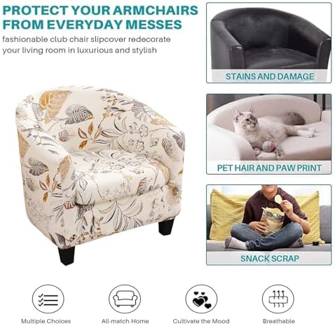 NILUOH Club Chair Slipcover 2 Piece Stretch Barrel Chair Covers Printed Tub Chair Slipcovers Soft Accent Armchair Sofa Protector for Living Room（Flowers 1）