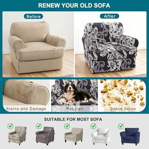 NILUOH 2-Piece T-Cushion Armchair Slipcover, Stretch Chair Cover with Separate Seat Cushion Cover, Soft Washable Furniture Protector for Living Room