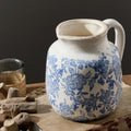 Ceramic Flower Vase, Vintage Utensil Holder, Blue and White Decorative Vase Chinoiserie Decor Rustic Farmhouse Retro Floral Vases for Table Bookshelf Mantel Kitchen Living Room Office - 6.7” Blue 016