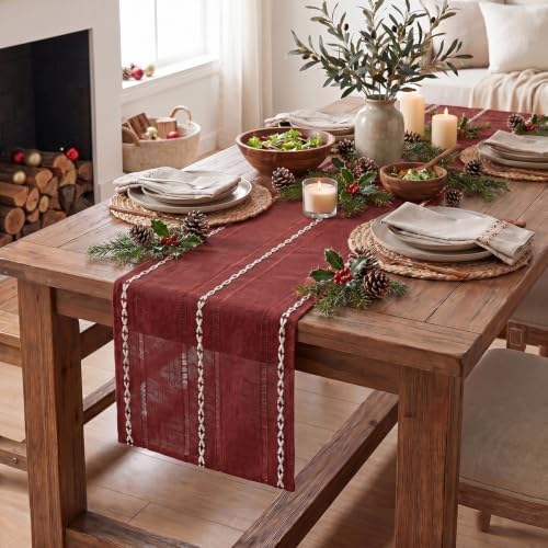 Artoid Mode Red Rustic Cotton Linen Table Runner 13x36 Inch